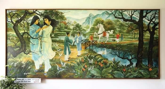 The oil painting “Hai nang Kieu” in 1974 - traditional Vietnamese paintings in the Independence Palace