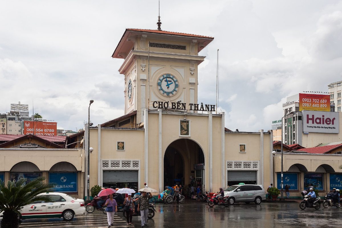 Clock tower gate of Ben Thanh Market in Ho Chi Minh City