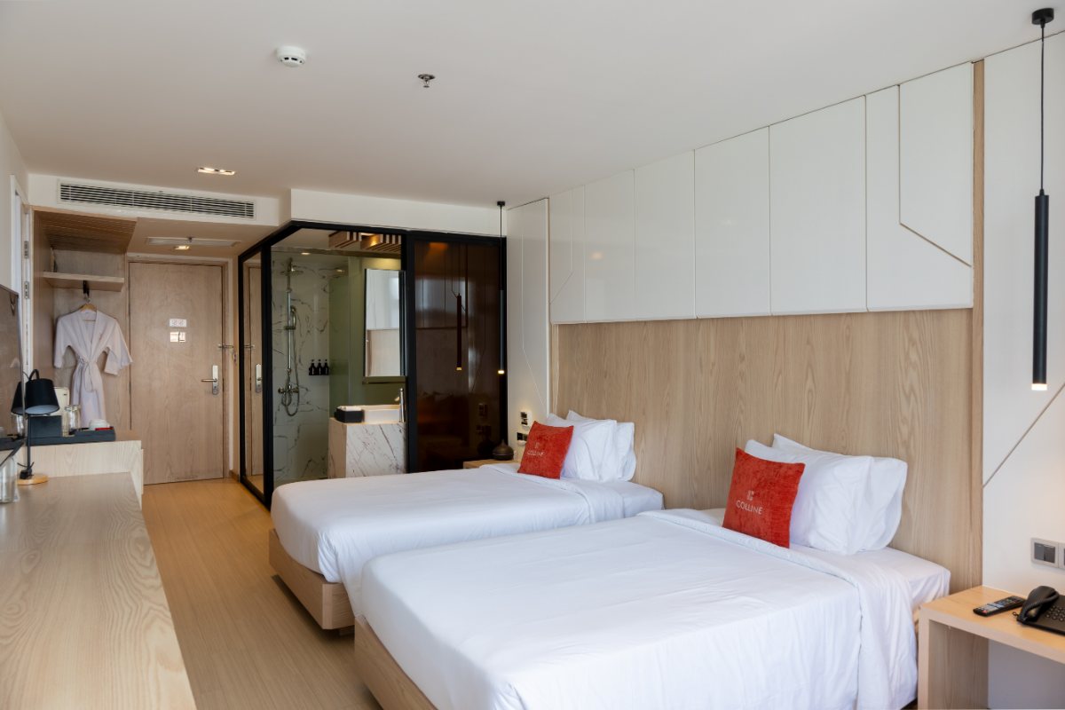 Beds in the Premier Deluxe room at Colline Dalat