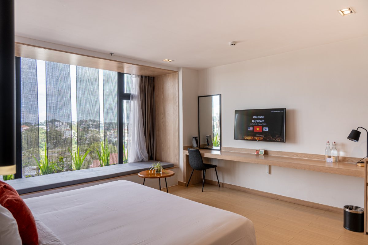 Bed in the Studio room at Colline Dalat