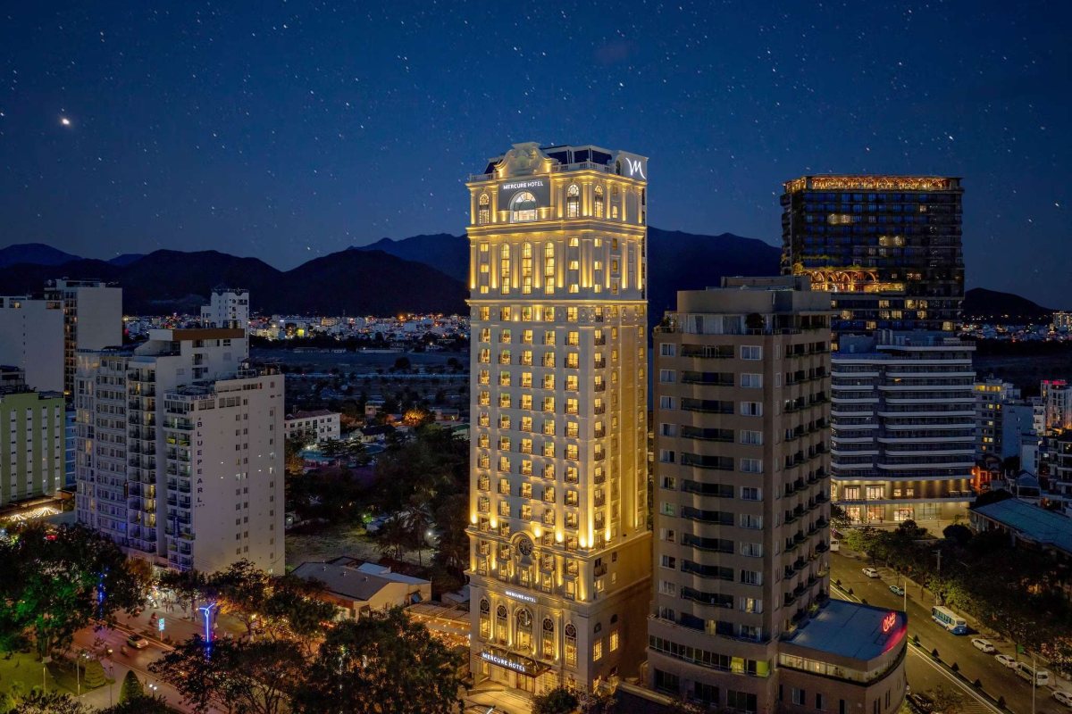 Mercure Nha Trang Beach tower at night