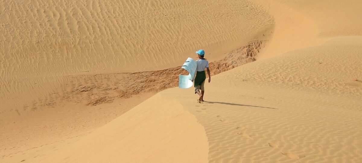 Halal Restaurants in Mui Ne 2026: Every Halal Option Checked, with Mosque and Seafood Tips Walker crossing the golden sand dunes of Mui Ne in Vietnam