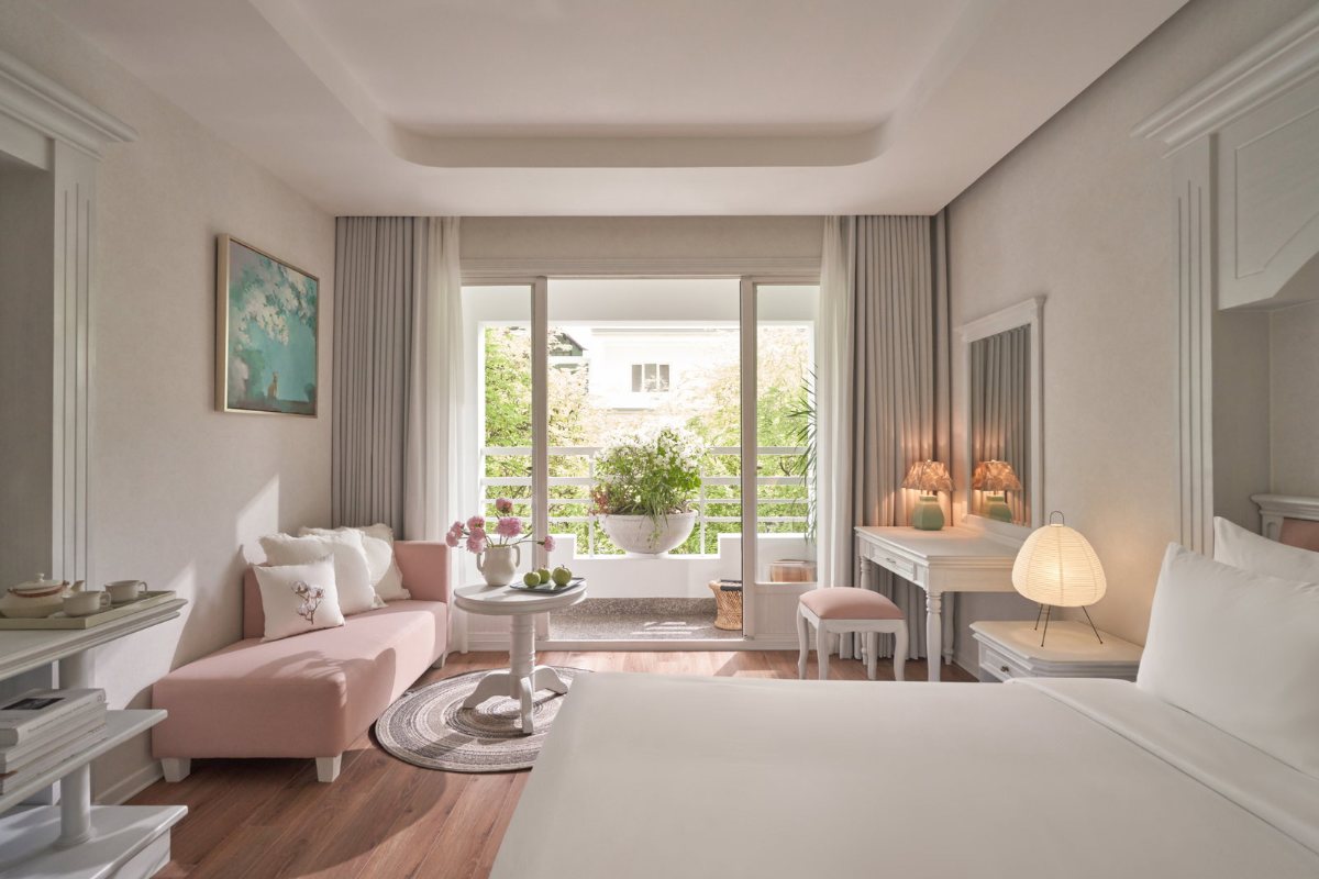 Balcony of the Bougainvillaea Signature room at Silverland Mây Hotel